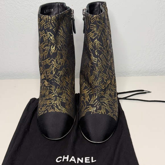 Chanel Black and Gold Ankle Boots - Picture 2 of 11